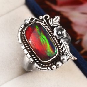 Aurora Opal Size US 9 925 Sterling Silver Ring (RS105-92)