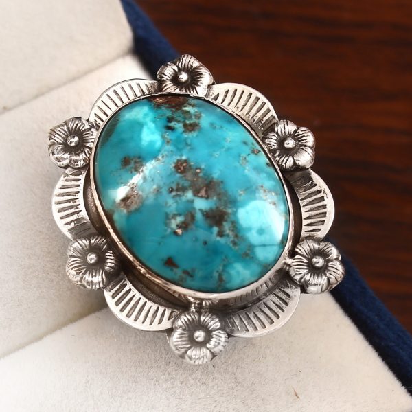 Morenci Turquoise Southwest Style Size US 7 925 Sterling Silver Ring (RS105-46)