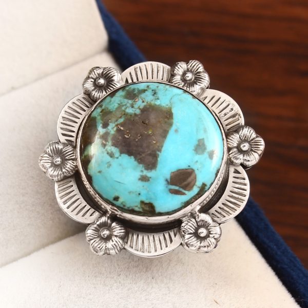 Morenci Turquoise Southwest Style Size US 7 925 Sterling Silver Ring (RS105-54)