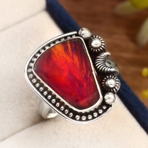 Aurora Opal Size US 9 925 Sterling Silver Ring (RS105-63)