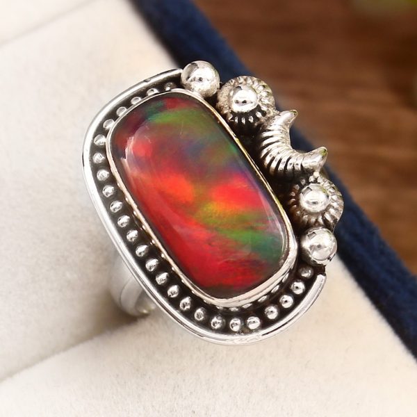 Aurora Opal Size US 6 925 Sterling Silver Ring (RS105-65)