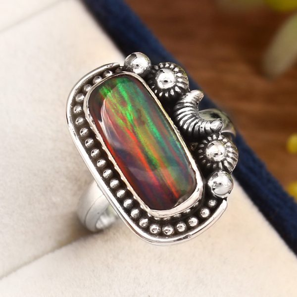 Aurora Opal Size US 7 925 Sterling Silver Ring (RS105-66)