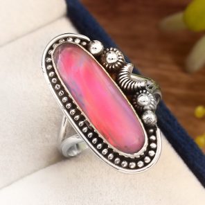 Aurora Opal Size US 9 925 Sterling Silver Ring (RS105-67)