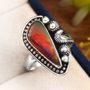 Aurora Opal Size US 8 925 Sterling Silver Ring (RS105-70)