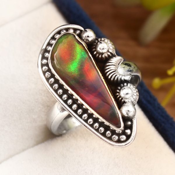 Aurora Opal Size US 8 925 Sterling Silver Ring (RS105-71)