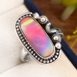 Aurora Opal Size US 10 925 Sterling Silver Ring (RS105-72)
