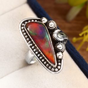 Aurora Opal Size US 7 925 Sterling Silver Ring (RS105-75)