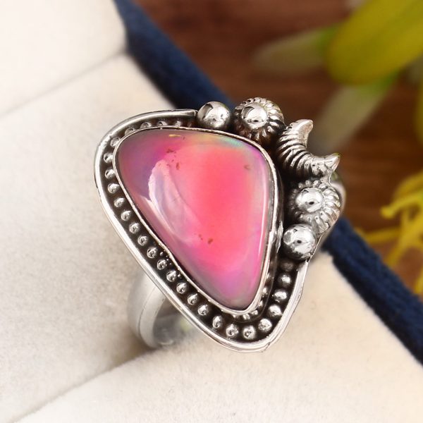 Aurora Opal Size US 9 925 Sterling Silver Ring (RS105-78)