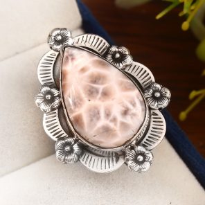 Natrolite (Pink Larimar) Size US 6 Sterling Silver 925 Ring (RS105-97)