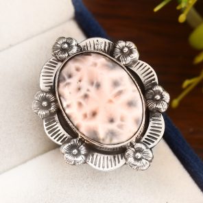 Natrolite (Pink Larimar) Size US 7 Sterling Silver 925 Ring (RS105-98)