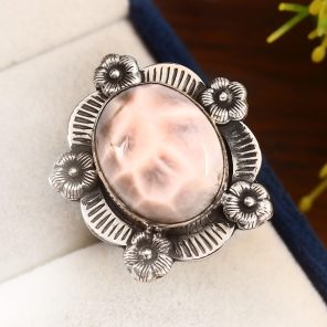 Natrolite (Pink Larimar) Size US 10 Sterling Silver 925 Ring (RS105-101)