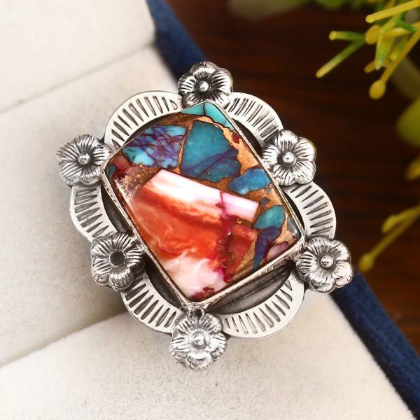 Pink Dahlia Turquoise Size US 9 925 Sterling Silver Ring (RS105-135)