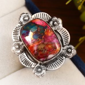 Pink Dahlia Turquoise Size US 10 925 Sterling Silver Ring (RS105-137)
