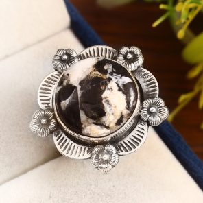 White Buffalo Turquoise Size US 10 925 Sterling Silver Ring (RS105-130)