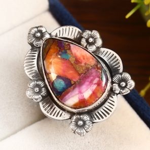 Pink Dahlia Turquoise Size US 8 925 Sterling Silver Ring (RS105-139)