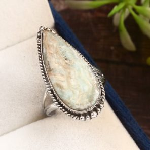 Green Argonite Ring Size US 9 925 Sterling Silver (REXT73-66)