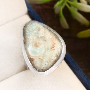 Green Argonite Ring Size US 8 925 Sterling Silver (REXT73-40)