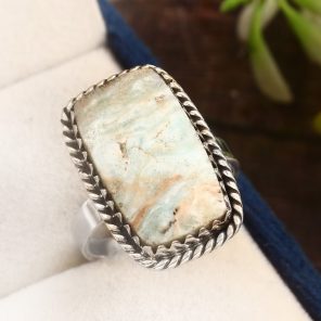 Green Argonite Ring Size US 9 925 Sterling Silver (REXT73-67)