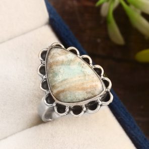 Green Argonite Ring Size US 9 925 Sterling Silver (REXT73-68)
