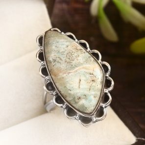 Green Argonite Ring Size US 7 925 Sterling Silver (REXT73-69)