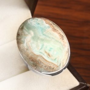 Green Argonite Ring Size US 7Â½ 925 Sterling Silver (REXT73-45)