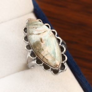 Green Argonite Ring Size US 8 925 Sterling Silver (REXT73-71)
