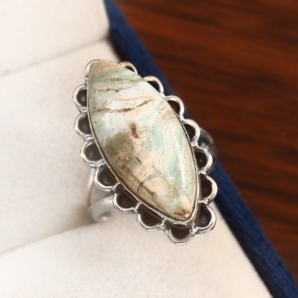 Green Argonite Ring Size US 8 925 Sterling Silver (REXT73-71)