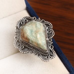 Green Argonite Ring Size US 8 925 Sterling Silver (REXT73-72)