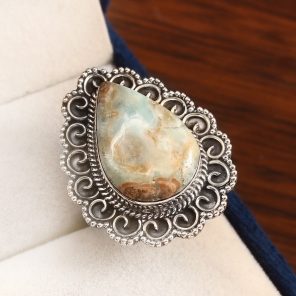 Green Argonite Ring Size US 8 925 Sterling Silver (REXT73-74)