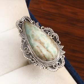 Green Argonite Ring Size US 8 925 Sterling Silver (REXT73-75)