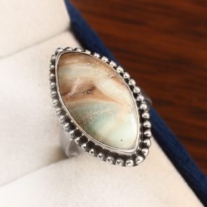 Green Argonite Ring Size US 8 925 Sterling Silver (REXT73-76)