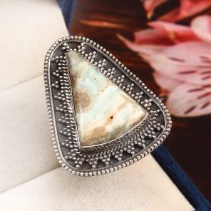 Green Argonite Ring Size US 11 925 Sterling Silver (REXT73-80)