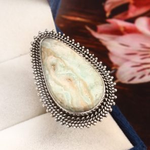 Green Argonite Ring Size US 12 925 Sterling Silver (REXT73-81)
