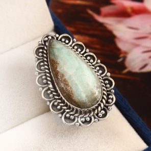 Green Argonite Ring Size US 6Â½ 925 Sterling Silver (REXT73-82)