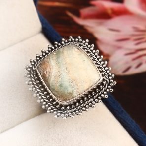 Green Argonite Ring Size US 8 925 Sterling Silver (REXT73-83)