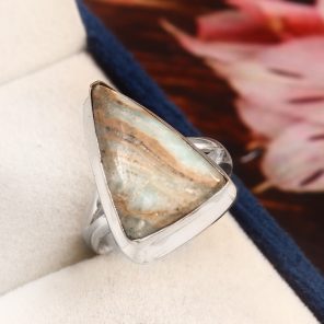 Green Argonite Ring Size US 6Â½ 925 Sterling Silver (REXT73-52)