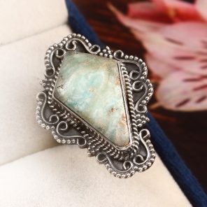 Green Argonite Ring Size US 9 925 Sterling Silver (REXT73-84)