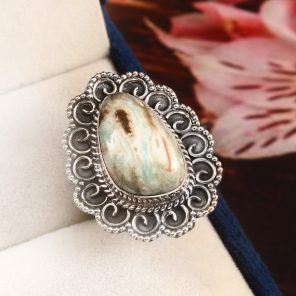 Green Argonite Ring Size US 7 925 Sterling Silver (REXT73-85)