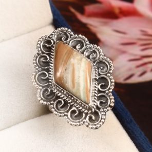 Green Argonite Ring Size US 8 925 Sterling Silver (REXT73-86)
