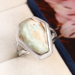 Green Argonite Ring Size US 9 925 Sterling Silver (REXT73-57)