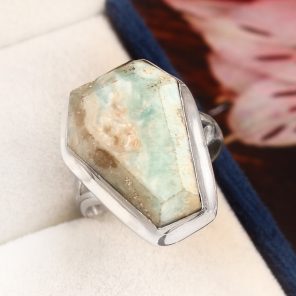 Green Argonite Ring Size US 9 925 Sterling Silver (REXT73-58)