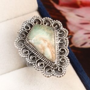 Green Argonite Ring Size US 7 925 Sterling Silver (REXT73-87)