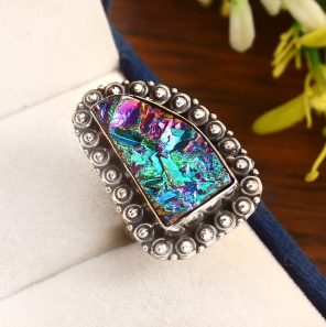 Titanium Druzy Ring Size US 6 925 Sterling Silver (RS8-395)