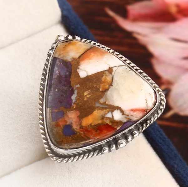 Purple Spiny Oyster Turquoise Ring Size US 12 925 Sterling Silver (RS8-370)