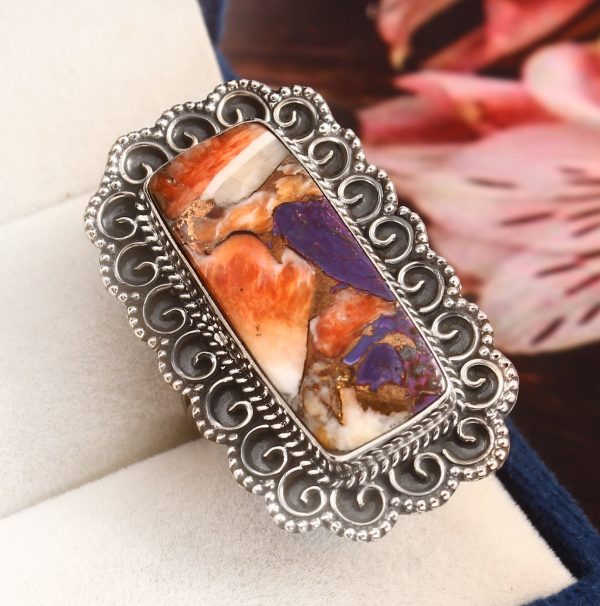 Purple Spiny Oyster Turquoise Ring Size US 11 925 Sterling Silver (RS8-373)