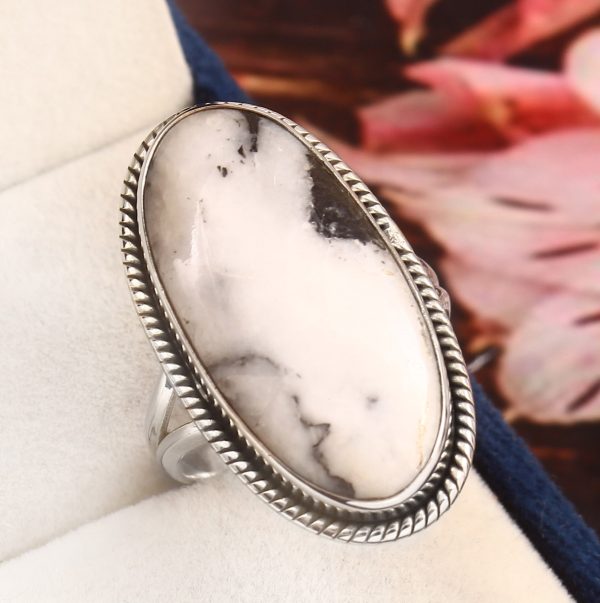 White Buffalo Turquoise Ring Size US 11 925 Sterling Silver (RS8-346)