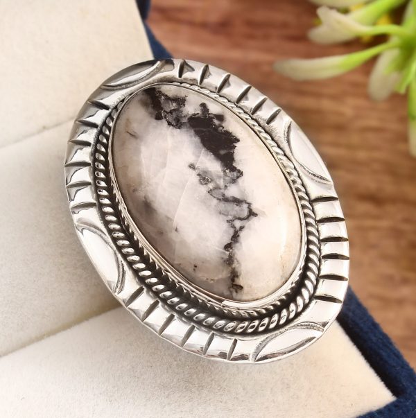 White Buffalo Turquoise Ring Size US 9 925 Sterling Silver (RS8-354)