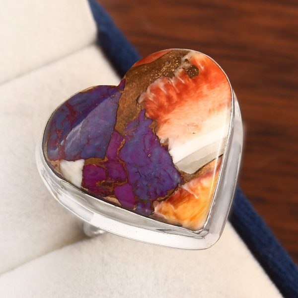 Purple Spiny Oyster Turquoise Ring Size US 10Â½ 925 Sterling Silver (RS8-366)
