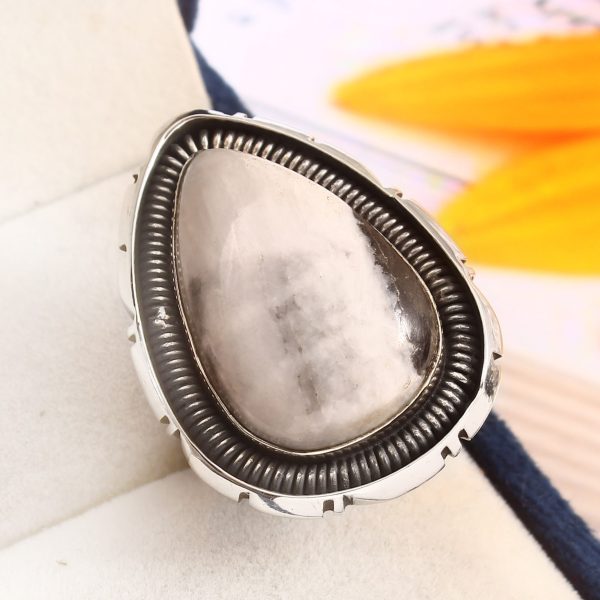 White Buffalo Turquoise Ring Size US 7 925 Sterling Silver (RS8-422)