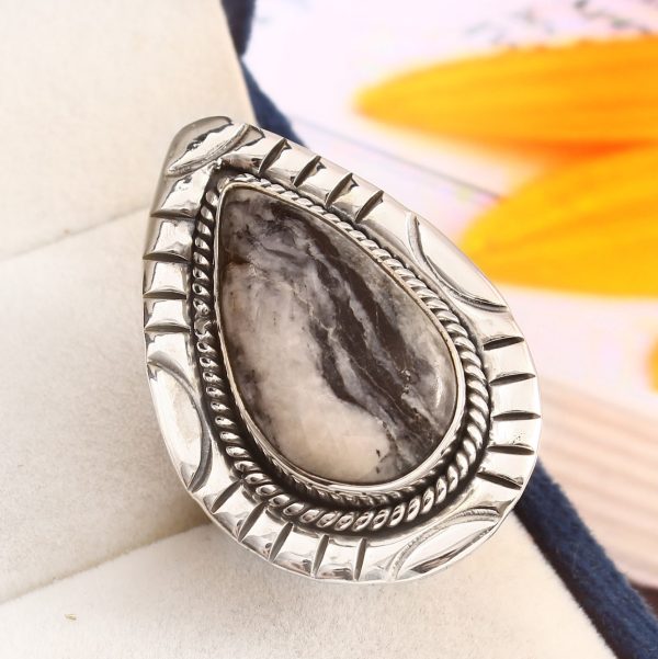 White Buffalo Turquoise Ring Size US 8 925 Sterling Silver (RS8-358)